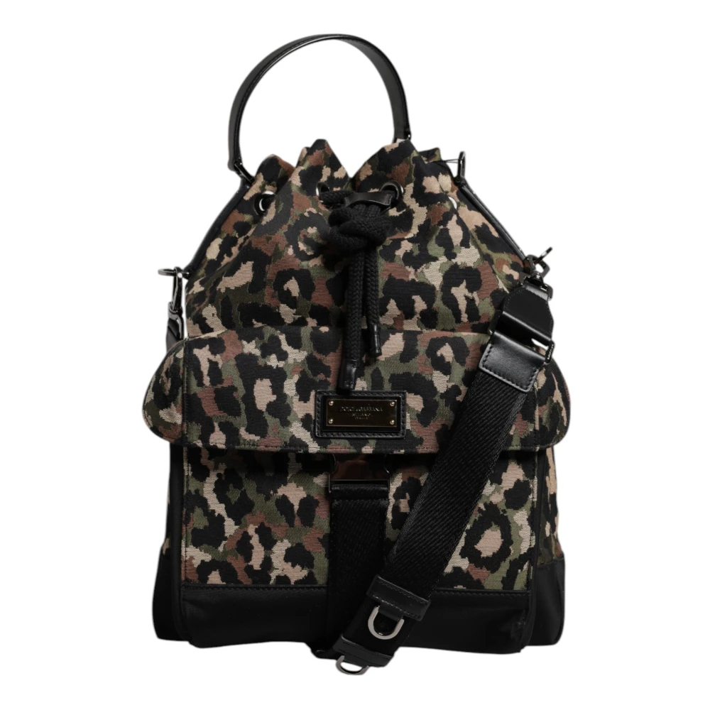 Dolce & Gabbana Multicolor Leopard Cotton Shoulder Bucket Bag - Female - Bucket Bags - One Size - Bags