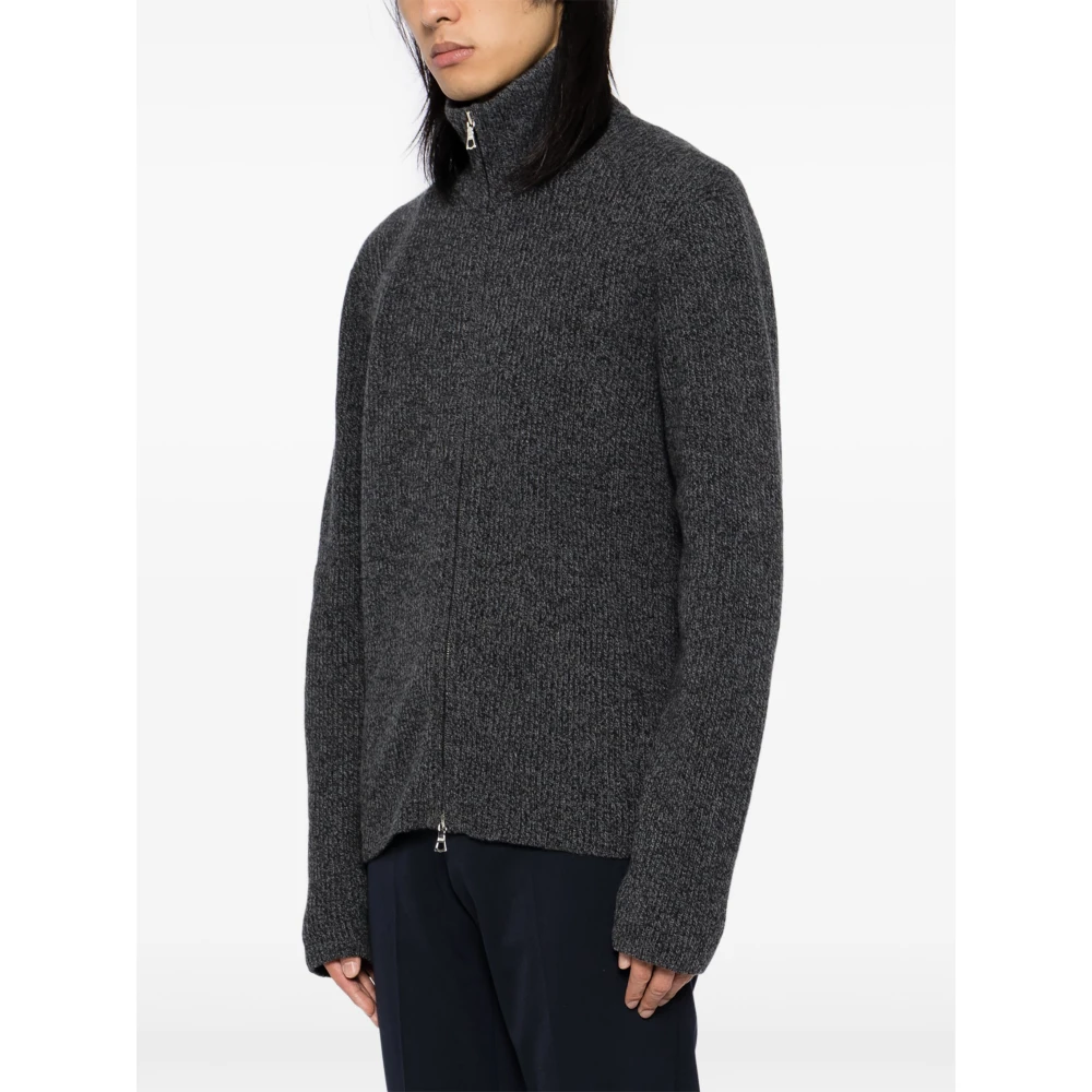 Officine Générale Wollen Cardigan met Rits Gray Heren