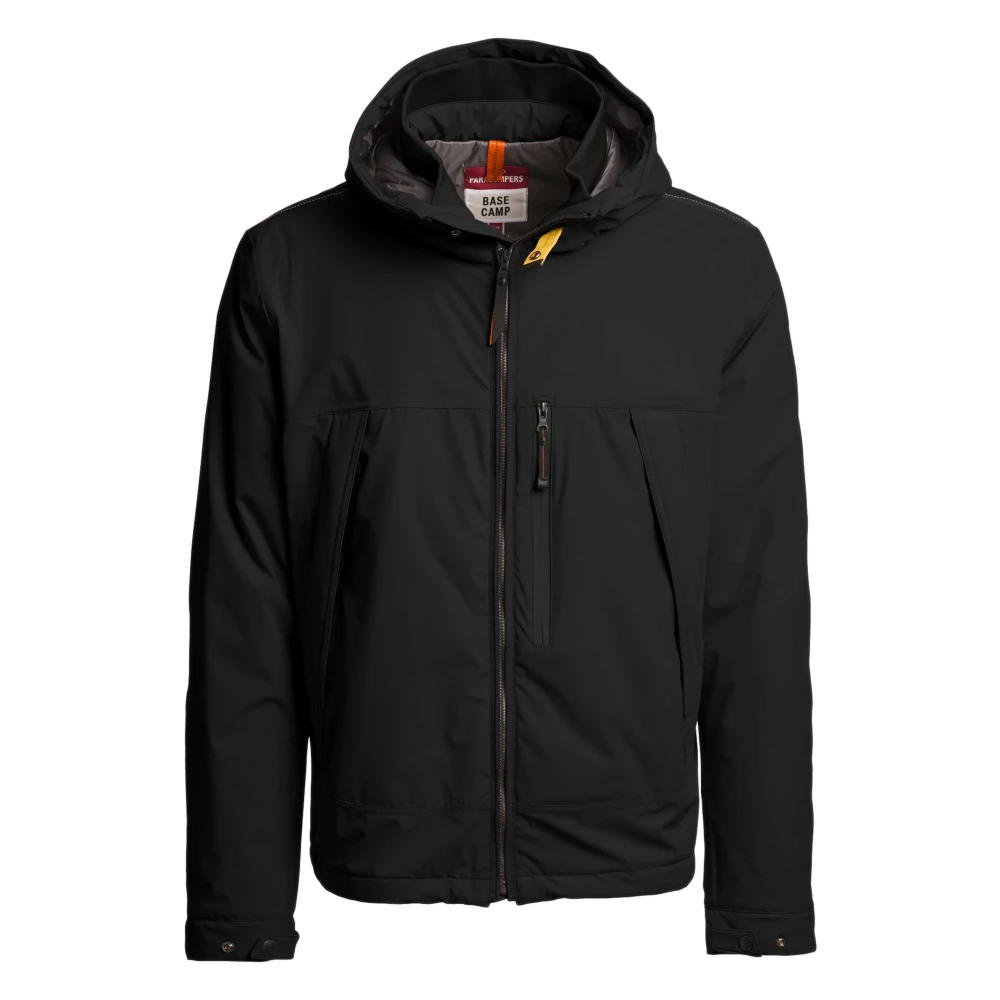 Parajumpers Men's Black Hooded Zip Jacket Rubberized Print