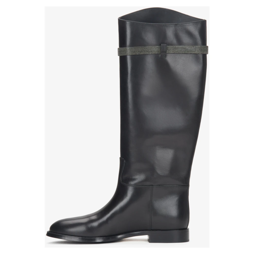 Estro Zwarte laarzen voor dames met een brede schacht en ornament van echt leer Black Dames
