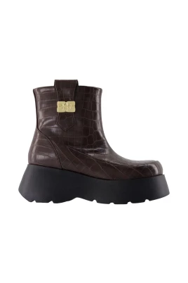 Brun Croc Ankelboots - Läder