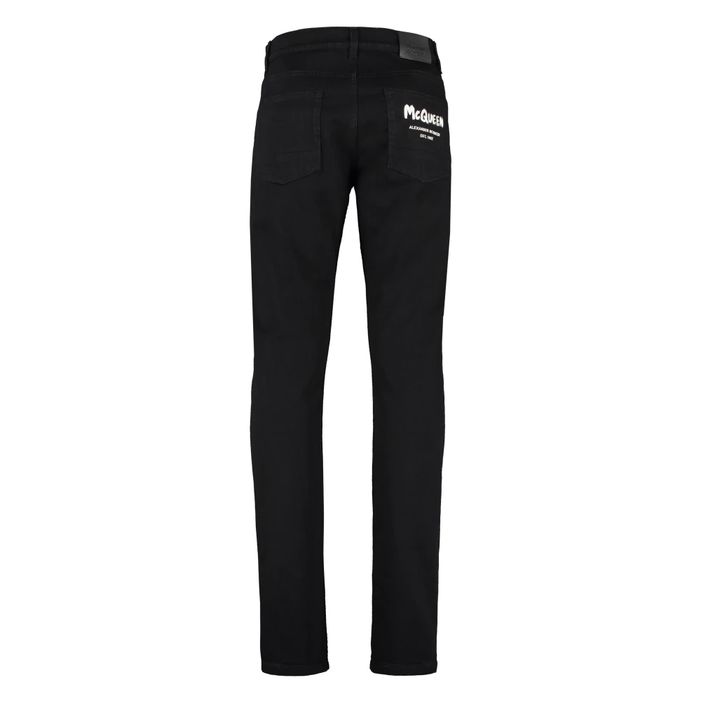 alexander mcqueen Slim Fit Jeans met Leren Logo Tag Black Heren