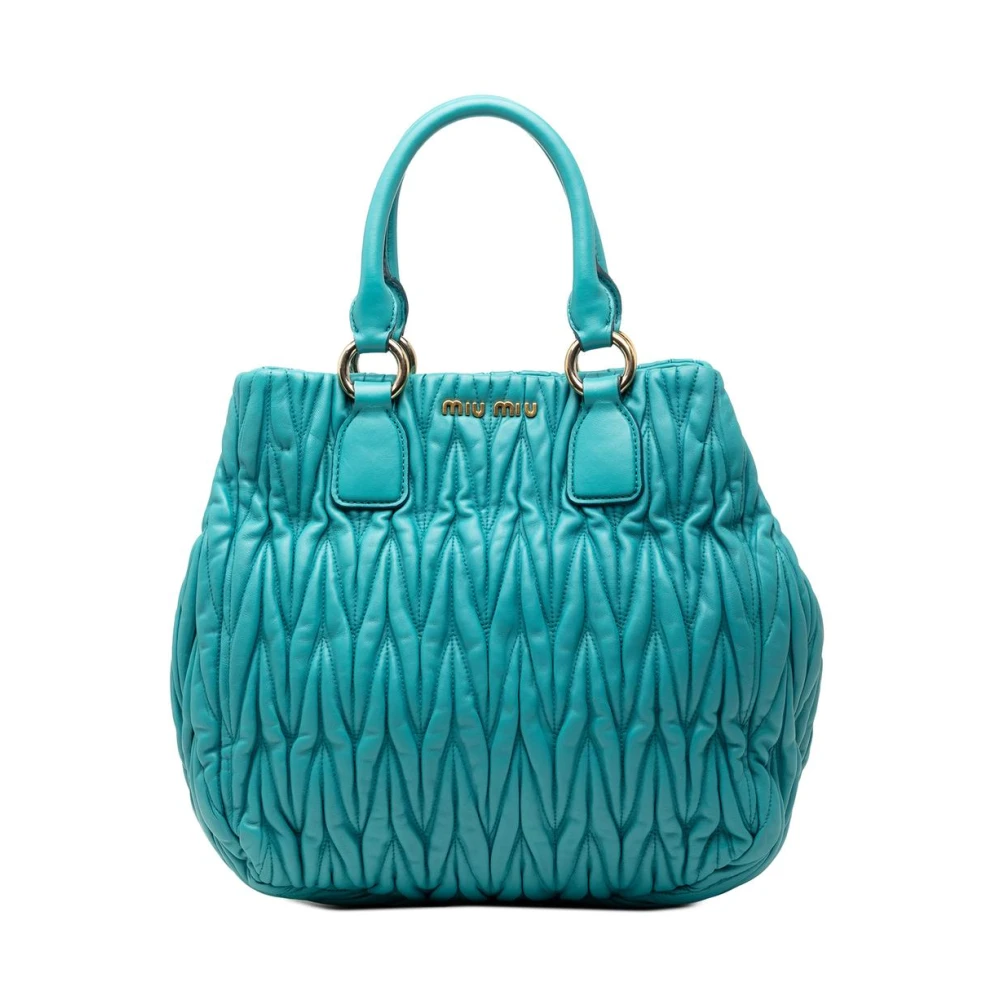 Miu Miu Pre-Owned Women's Blue Pre-Owned Quilted Leather Top Handle Bag
