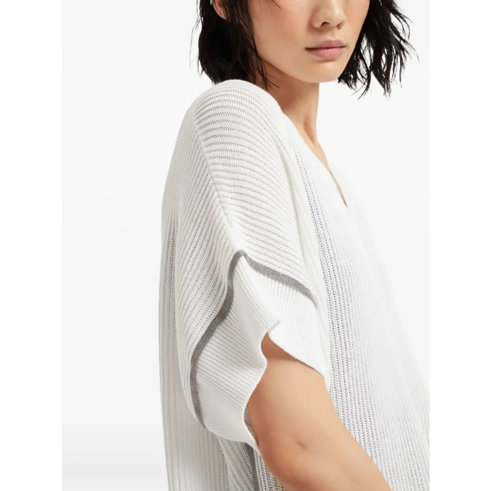 BRUNELLO CUCINELLI Witte V-hals Trui Gebreide kleding Ss25 White Dames