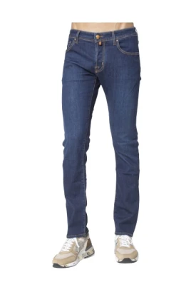 Marinblå Jeans med Brun Patch