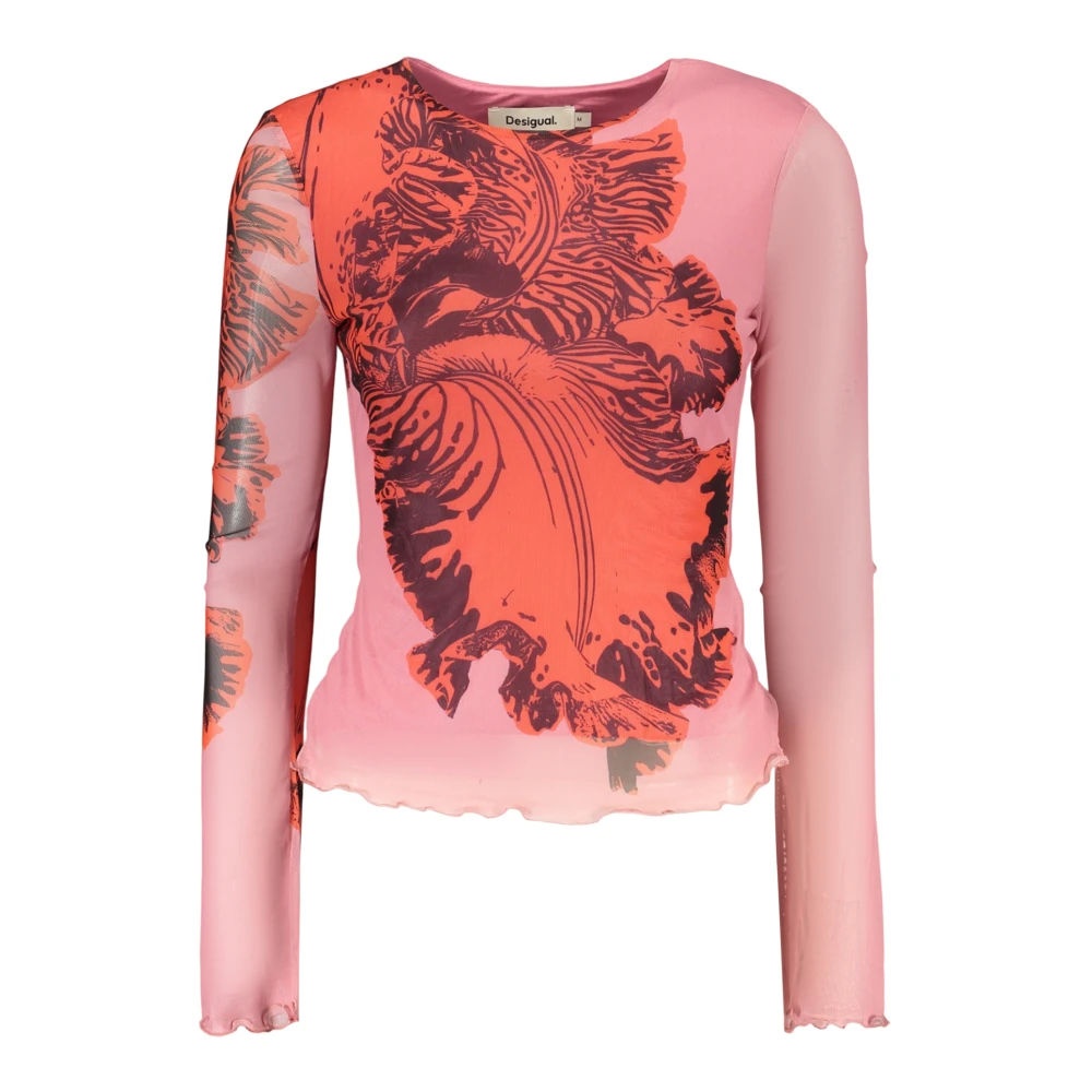 Desigual Vrouw Roze Tops Dames, M, Orchid Lacroix T-Shirt Met Lange Mouwen