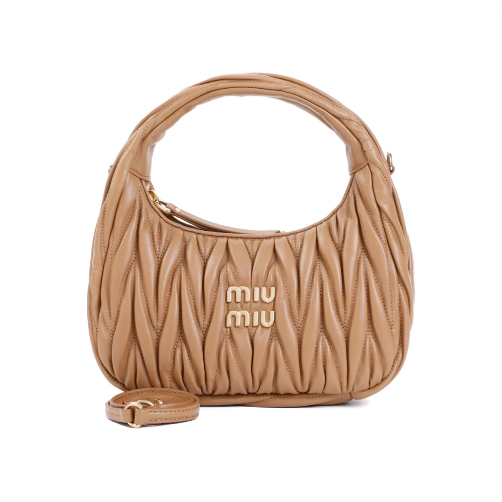 Miu Miu Small Wander Matelassé Hobo Bag - Female - Handbags - Brown - One Size - Bags