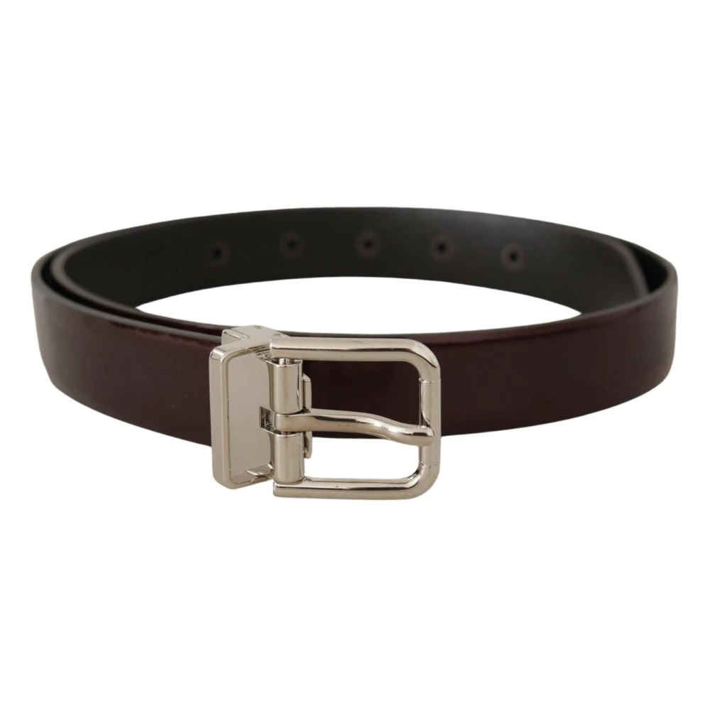 Dolce & Gabbana Unisex Braun Gürtel Aus Lackleder Mit Silberner Metallschnalle