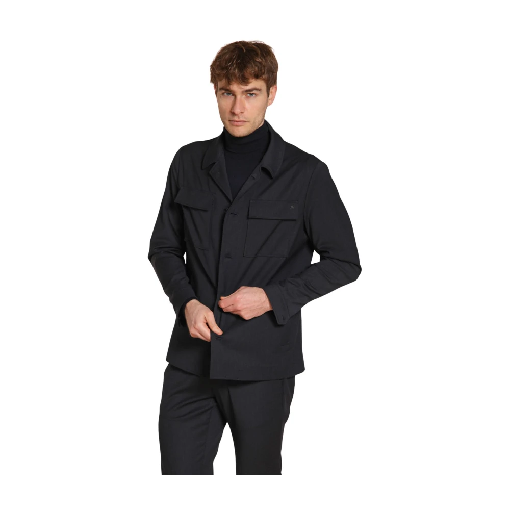 Mason's Mannelijk Blauw Jassen Heren, L, Wol, Effen Wollen Overshirt In Donkerblauw