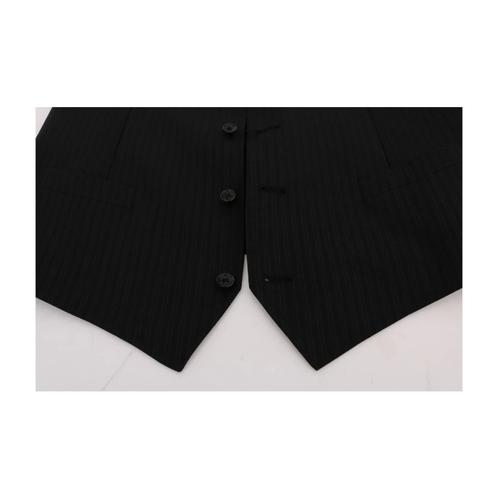 Dolce & Gabbana Gestreepte wollen vest met knoopsluiting Black Heren
