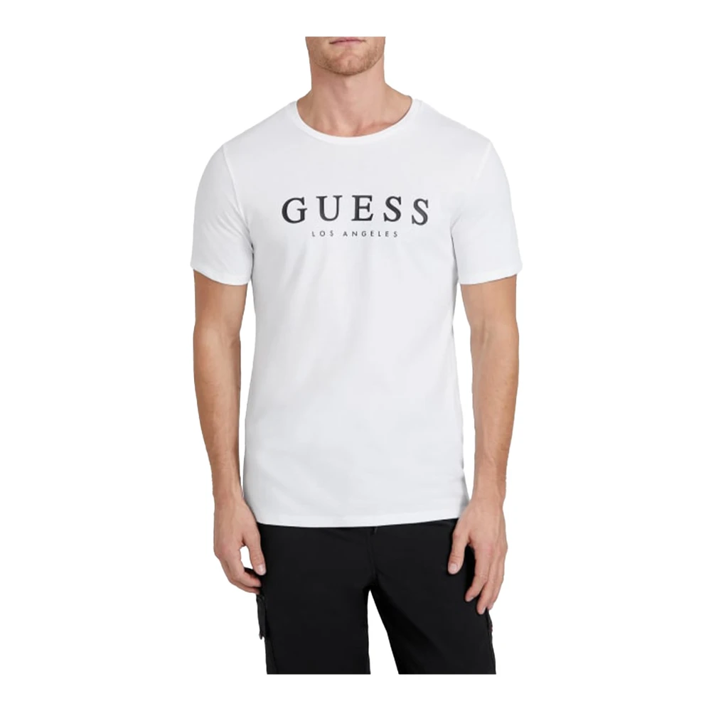 Guess Katoen Logo T-shirt Wit White Heren