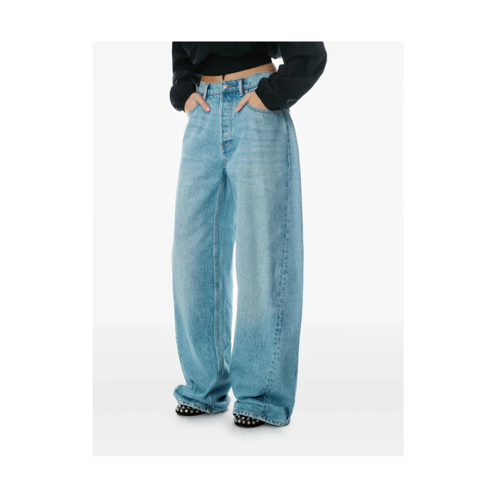 alexander wang Blauwe Grafische Print Wide Leg Jeans Blue Dames
