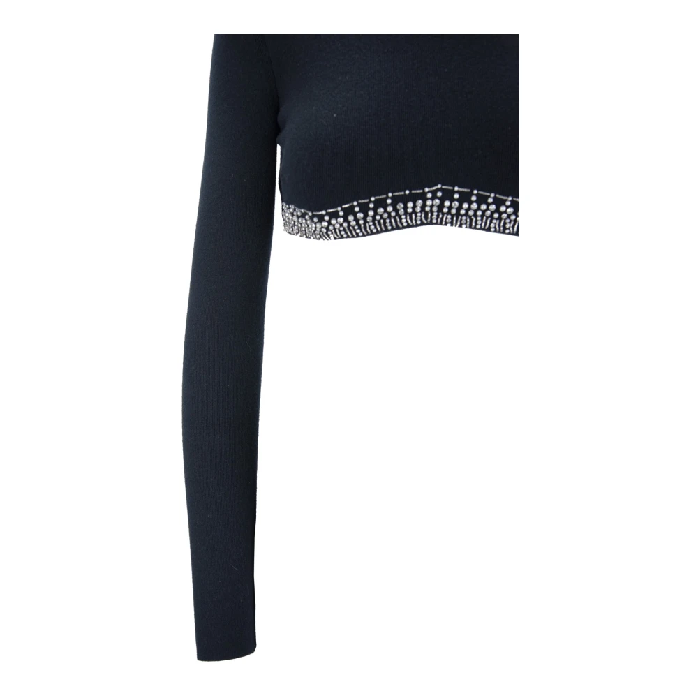 Elisabetta Franchi Lange Mouw Crop Top met Versieringen Black Dames