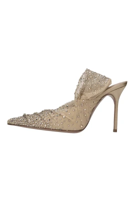 Slingback-pumps i tyll och strassten