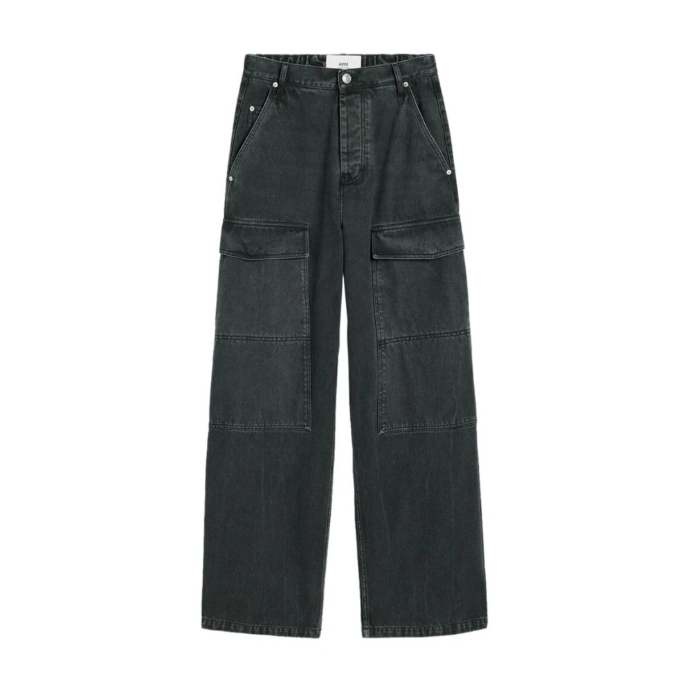 Ami Paris Zwarte Denim Cargo Jeans Black Heren