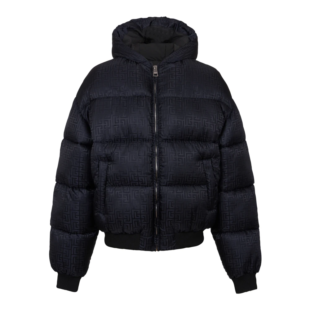 Balmain PB Labyrinth jacquard nylon puffer jack Black Heren