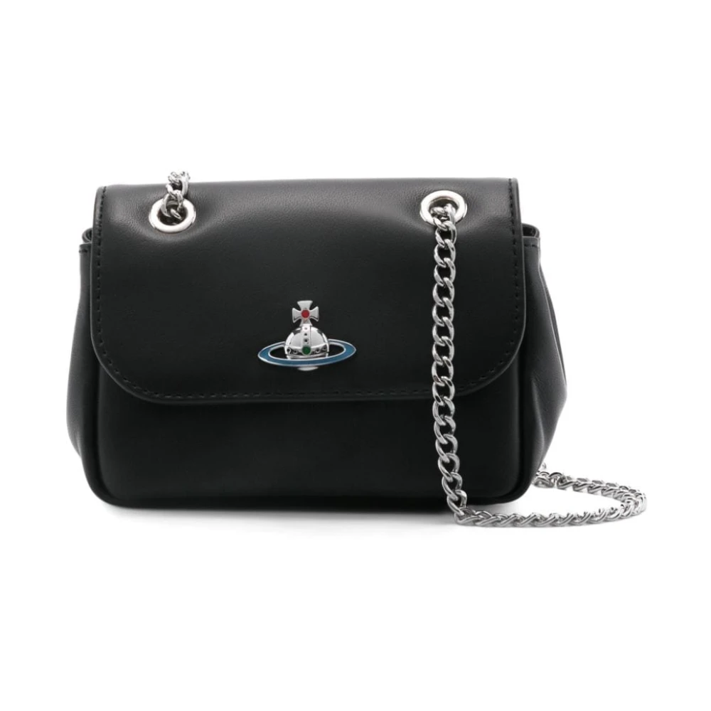 Vivienne Westwood Zwarte leren ketting schoudertas Black Dames