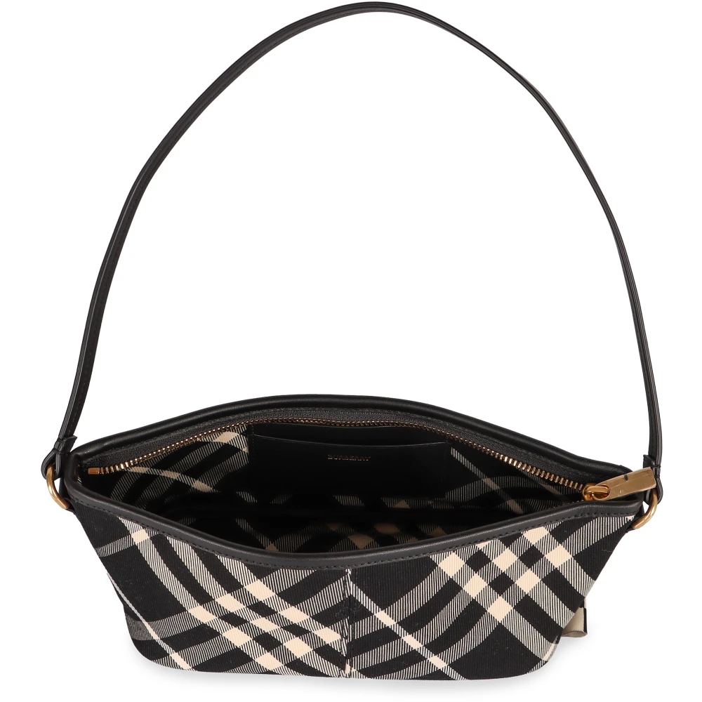 Burberry Check Mini Schoudertas met Leren Details Black Dames