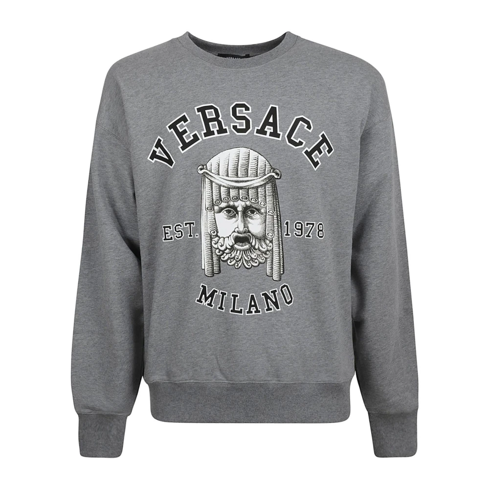 Versace Grafiskt Tryck Crewneck Sweatshirt Gray, Herr