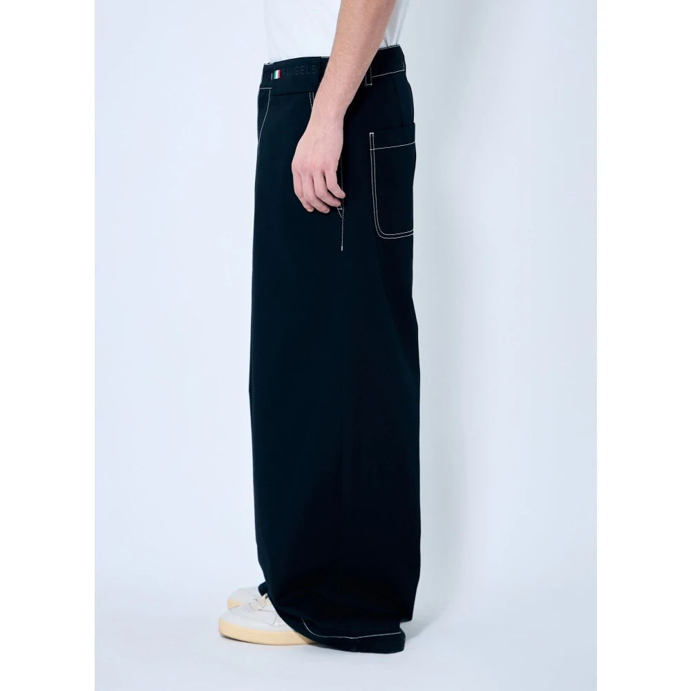 Moncler Hoge Taille Wide-Leg Broek met Logo Borduursel Black Heren