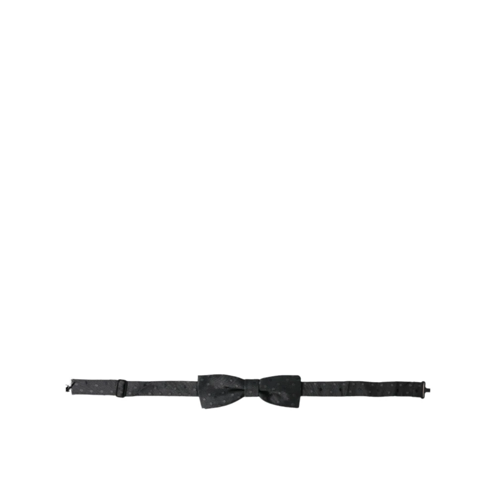 Dolce & Gabbana Elegante Grijze Polka Dot Zijden Vlinderdas Black Heren