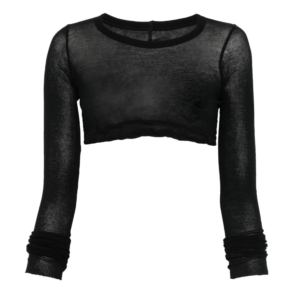 Rick Owens Svart Halvgenomskinlig Crop Top Långärmad Black, Dam