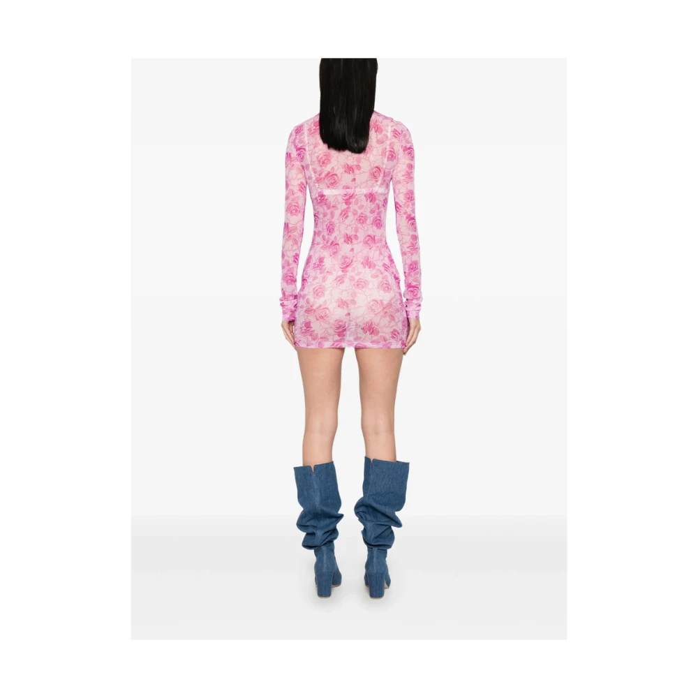 Off White Bloemenprint Mock Neck Jurk Pink Dames