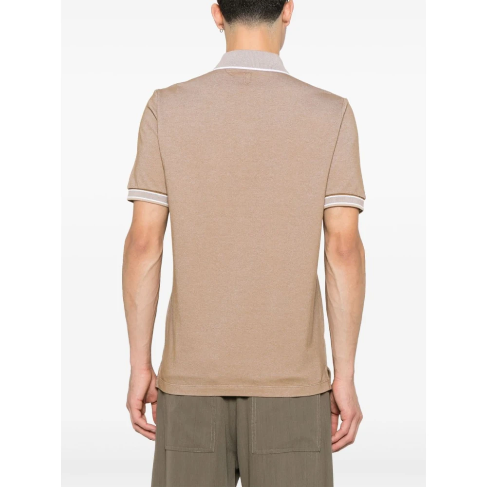 Canali Bruin Gouden Polo Shirt Korte Mouw Brown Heren