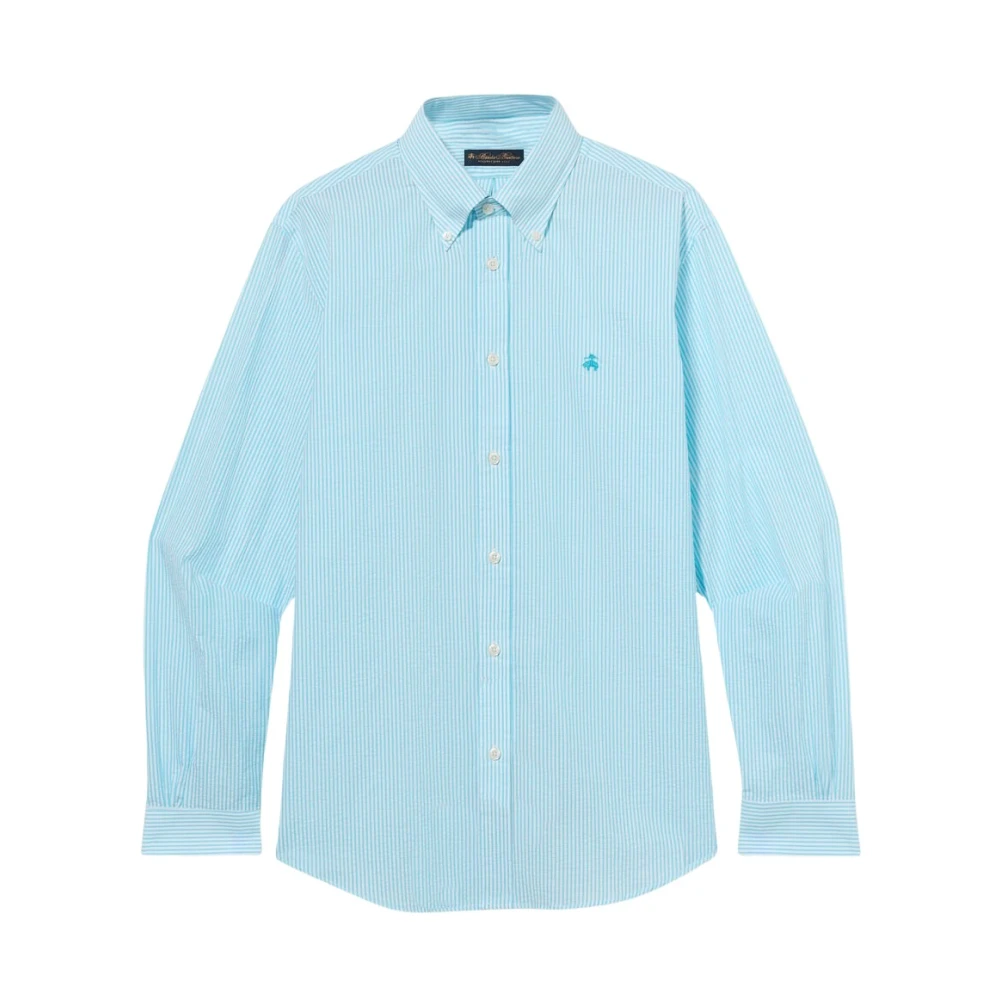 Brooks Brothers Men's Blue Casual Shirts, 2XL, Regular Fit Seersucker Shirt With Button Down Collar