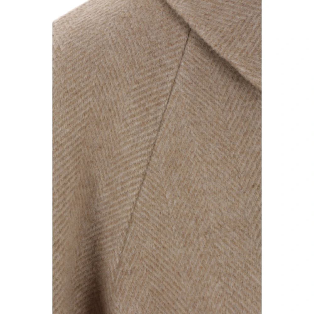 BRUNELLO CUCINELLI Beige en Ivoor Herringbone Coat Brown Dames