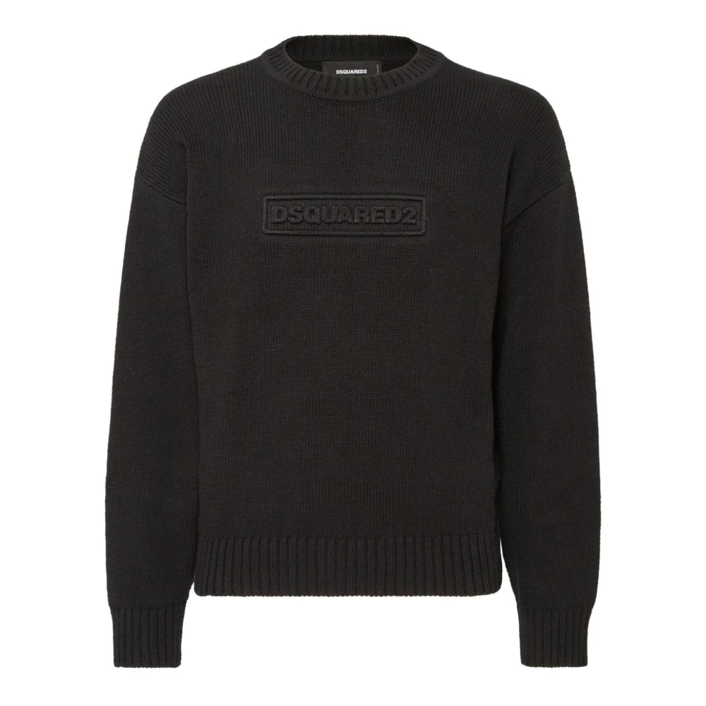 Dsquared2 Svart Bomullstickad Tröja Logotyp Broderi Black, Herr