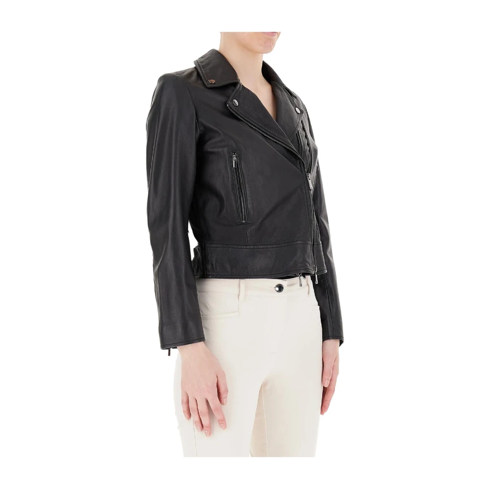 Pennyblack Ultra Leren Jas met Asymmetrische Rits Black Dames