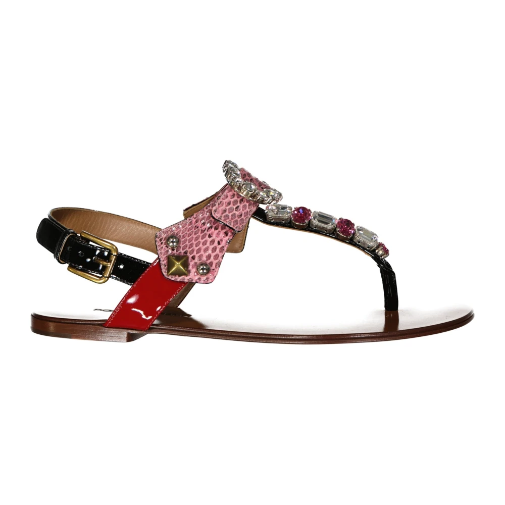 Dolce & Gabbana Women's Leather Sandals Crystal Embellishment