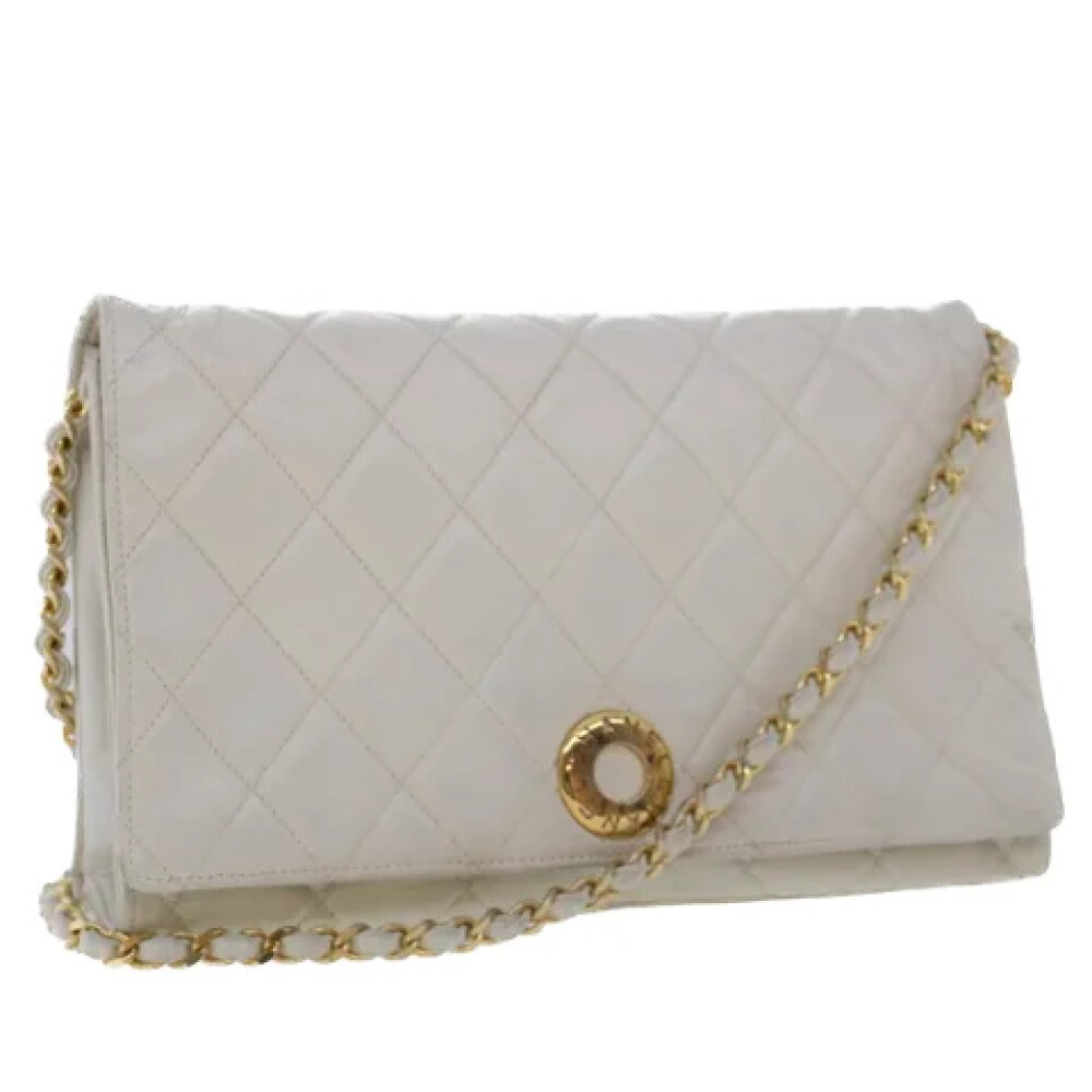 Tweedehands Wit Leren Chanel Crossbody Tas Chanel Vintage