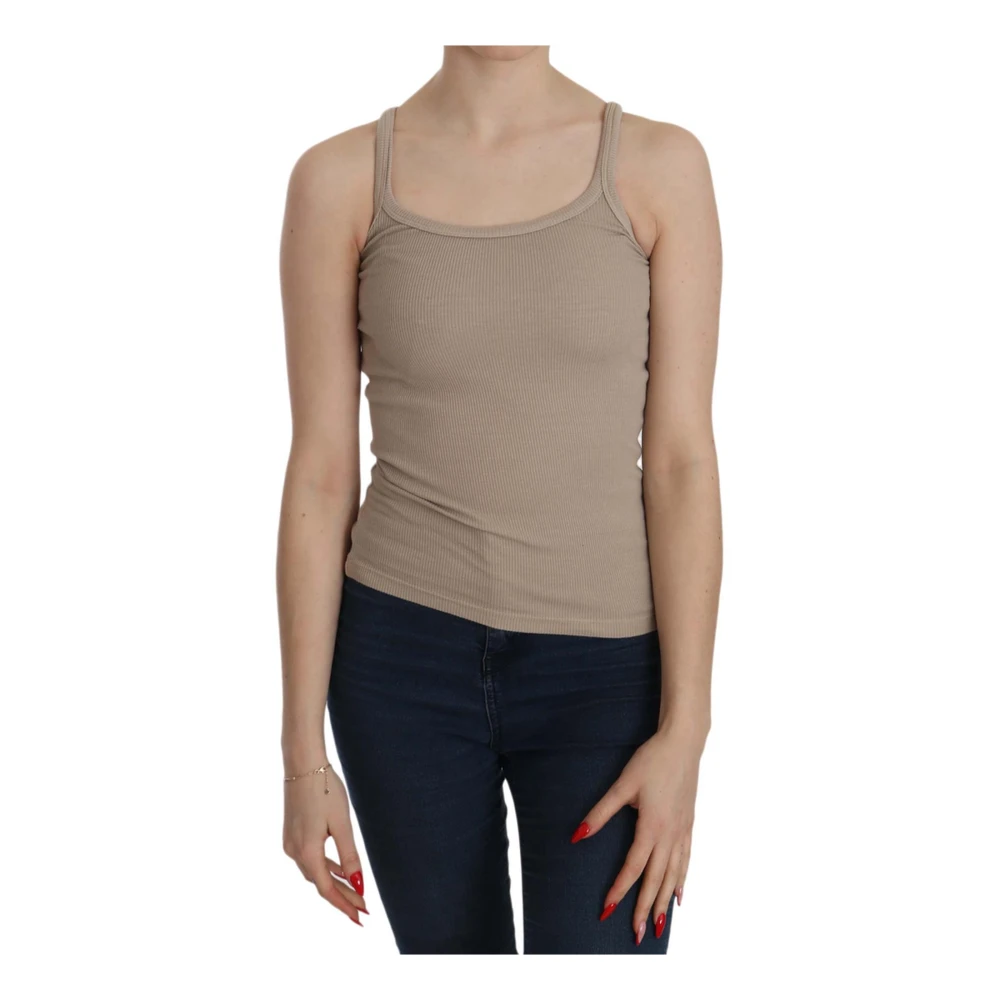 Pink Memories Bruine Mouwloze Katoenen Blouse Brown Dames