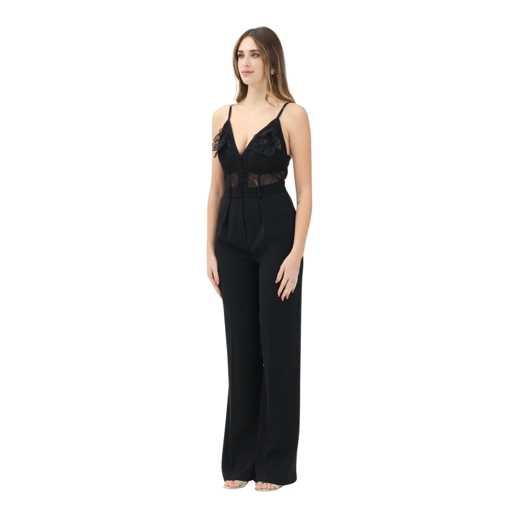 Elisabetta Franchi Zwart Elegant Jumpsuit met Kantborduurwerk Black Dames