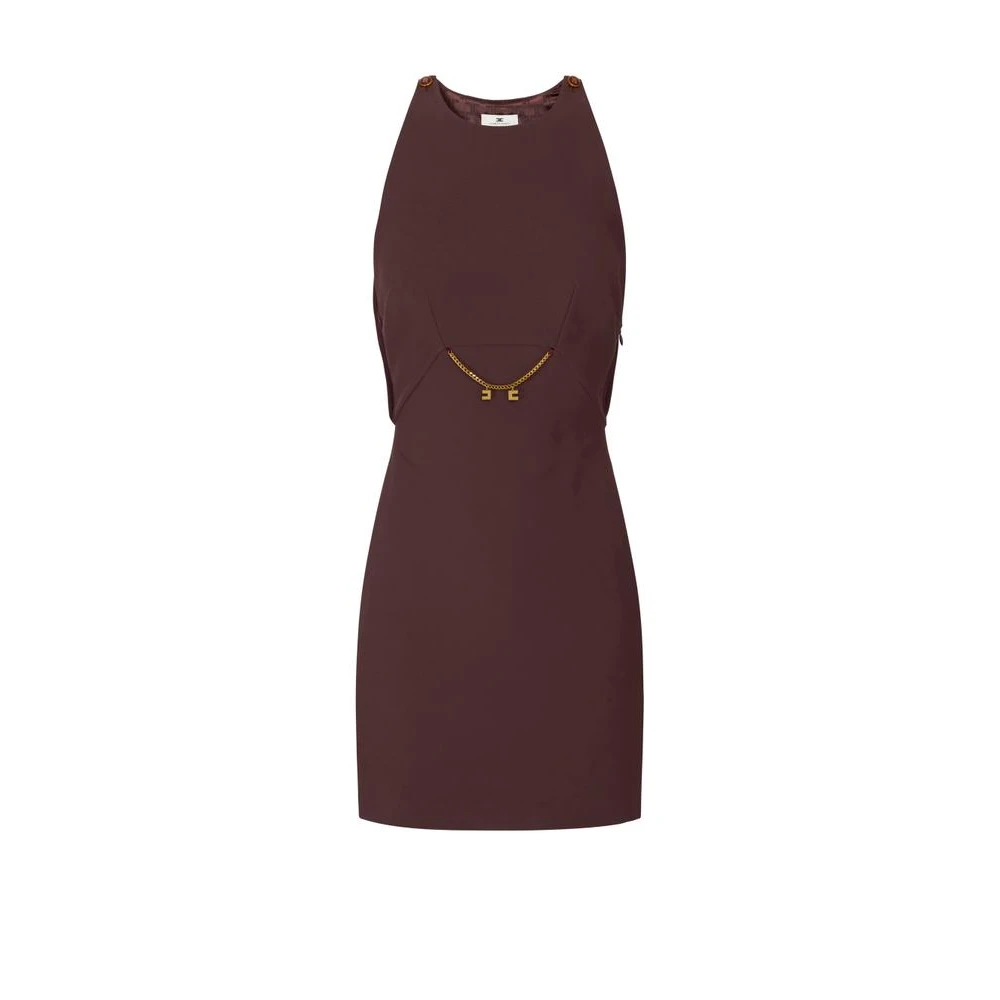 Elisabetta Franchi Brown Dress In Double Layer Crêpe And Georgette Fabrics - Female - Short Dresses - M - Dresses