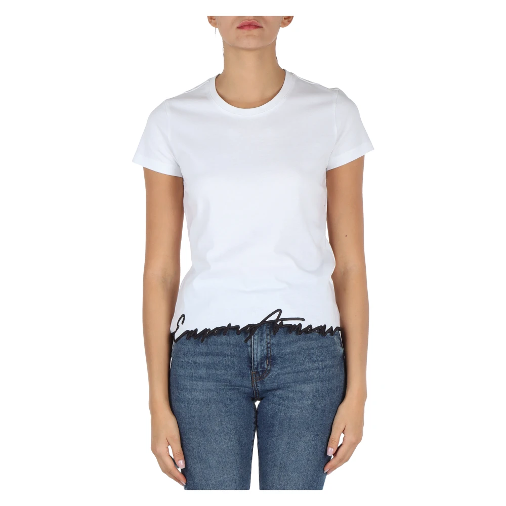 Emporio Armani Katoenen T-shirt met geborduurd logo White Dames
