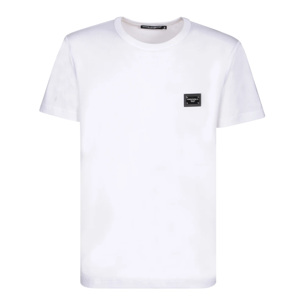 Dolce & Gabbana Mannelijk Wit Tops Heren, M, Katoen, T-Shirt Met Logo Plaque