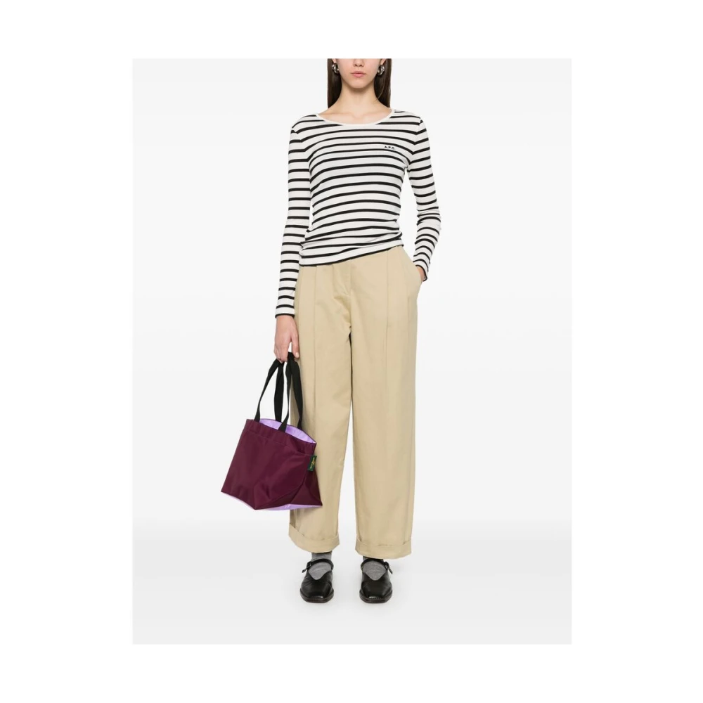 A.p.c. Gestreept Logo T-shirt White Dames