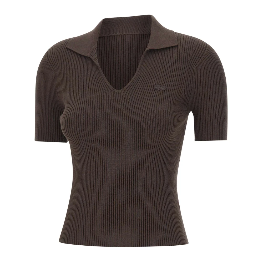 Lacoste Women's Brown T-Shirts And Polos - V-Neck Knitwear - M - Knitwear