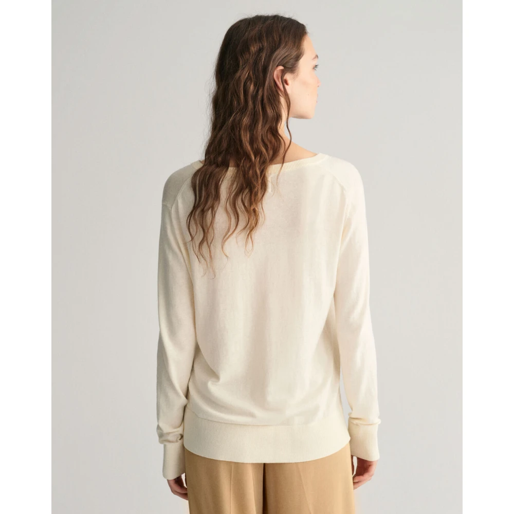 Gant Katoen Modal V-Hals Trui Beige Dames