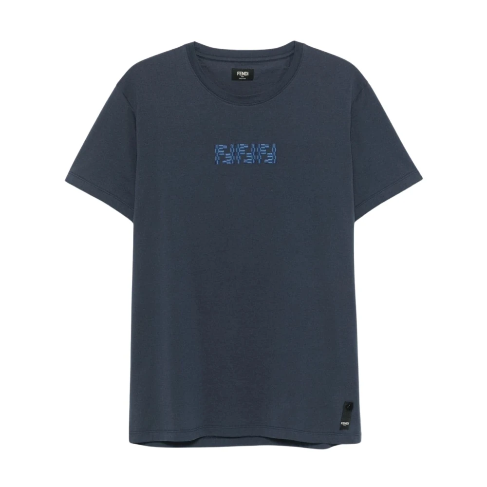 Fendi Blauw Crew-neck T-shirt met FF Labyrinth motief Blue Heren