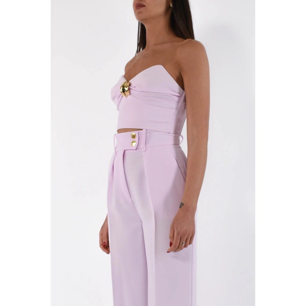 Elisabetta Franchi Top in vloeiende crêpe met juweeldecoratie Pink Dames
