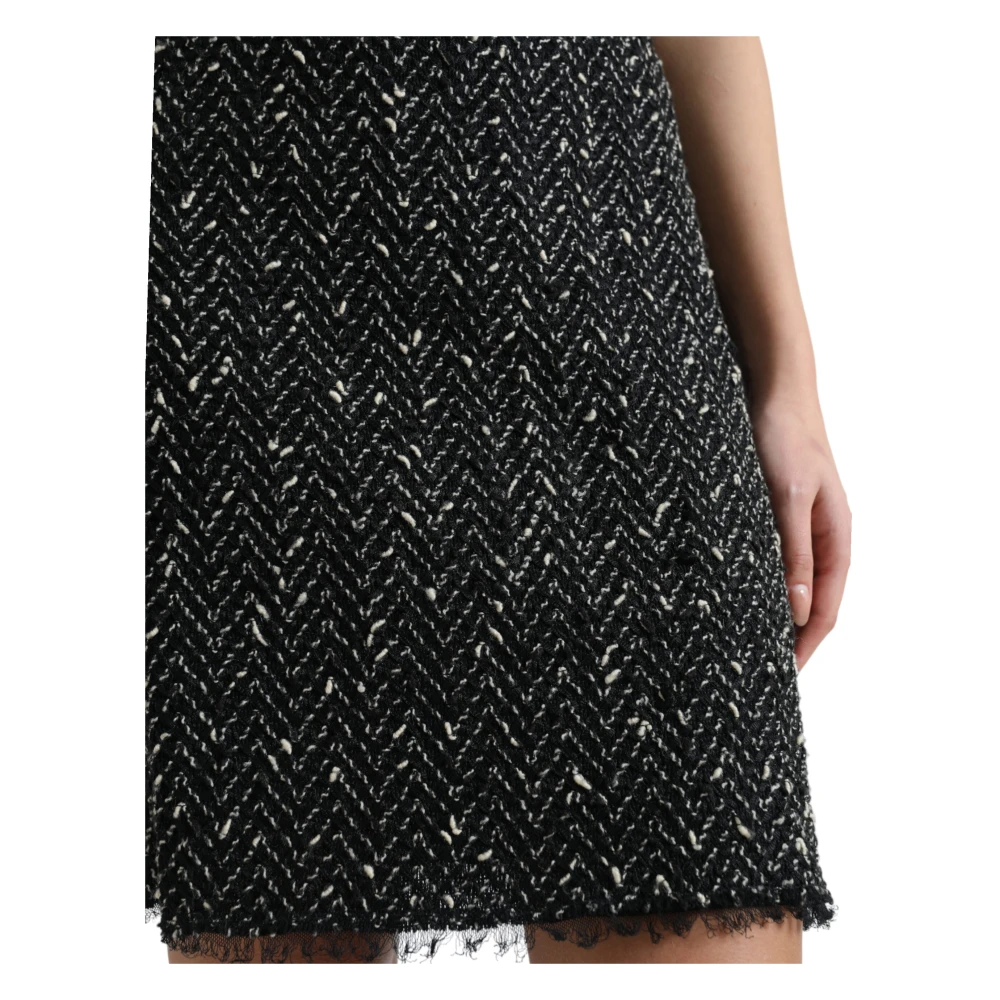 Dolce & Gabbana Elegante Tweed Minirok met hoge taille Black Dames