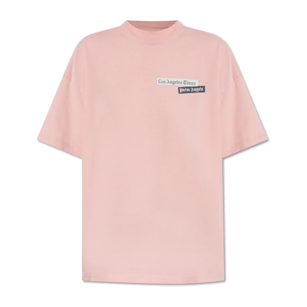 Palm Angels Women's Pink T-Shirt With Printed Logo - T-Shirts - Xs - Tops
