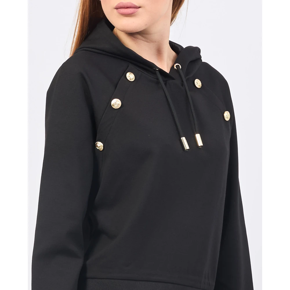 Gaudi Zwarte trui met decoratieve knopen en capuchon Black Dames