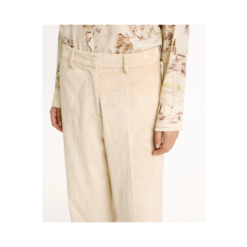 Momoni Cropped Velvet Corduroy Broek Beige Dames