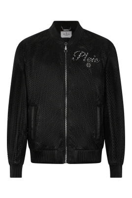 Perforated Leather Nylon Bomber