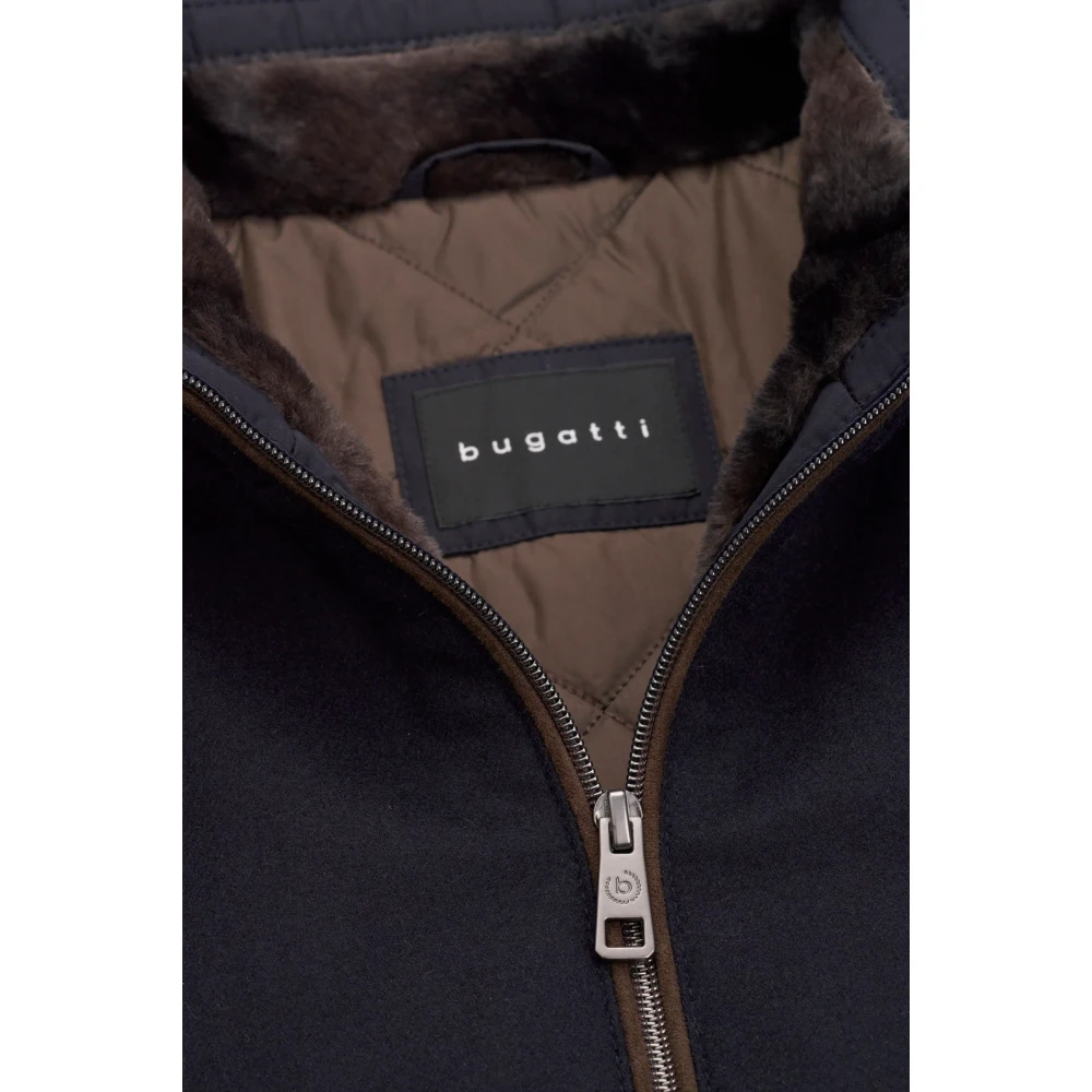Bugatti Blauwe wollen jas met imitatiebont Black Heren